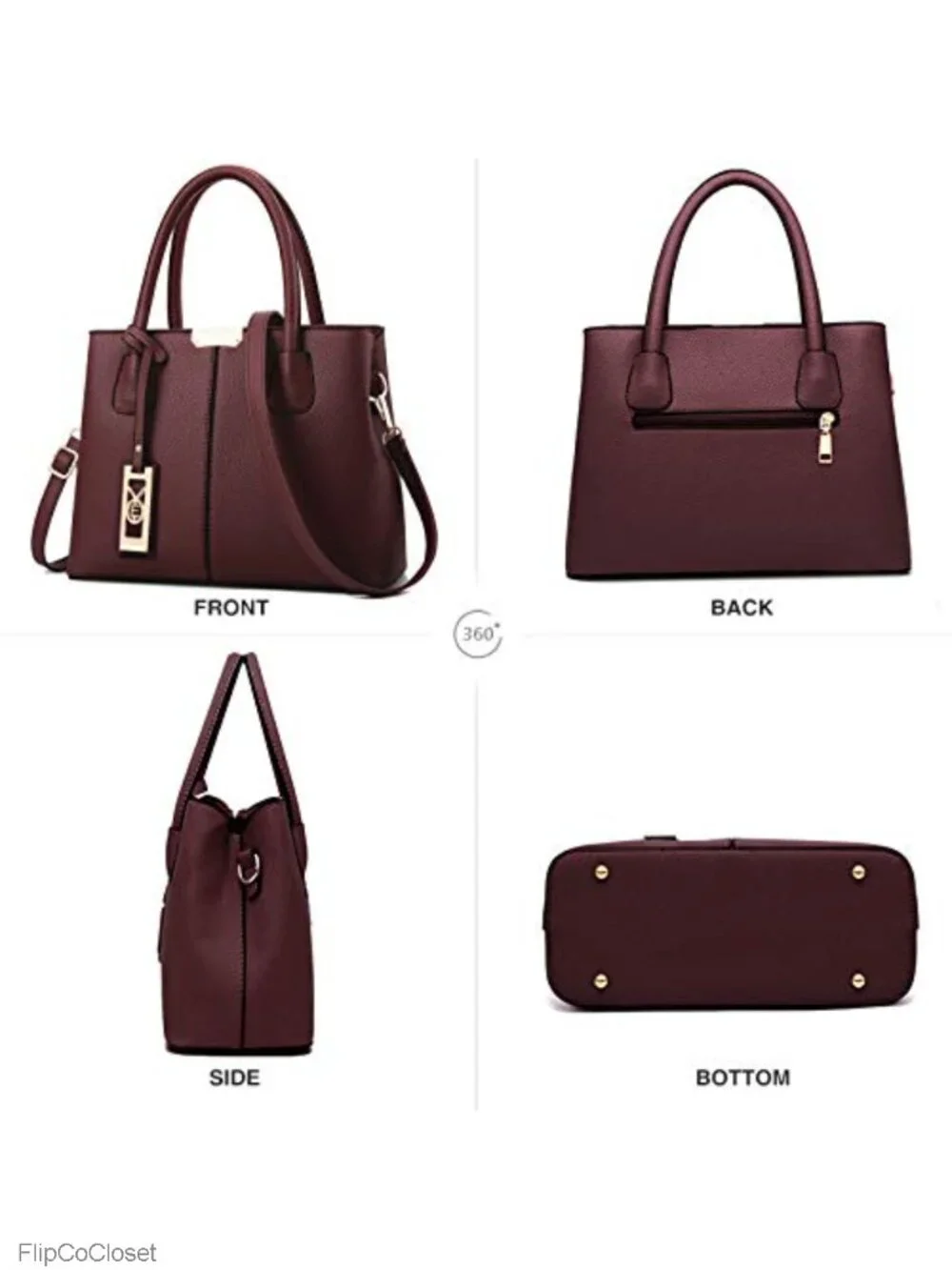 PU Leather Satchel Handbag Removable Strap Top Handle Shoulder Bag